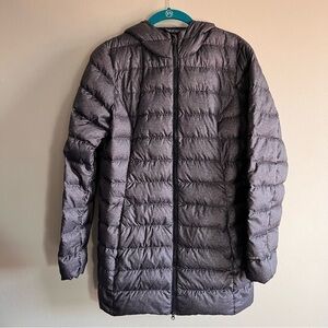 Eddie Bauer Heather Blue Cirruslite Hooded Down Puffer Parka BB650 2 Way Zipper